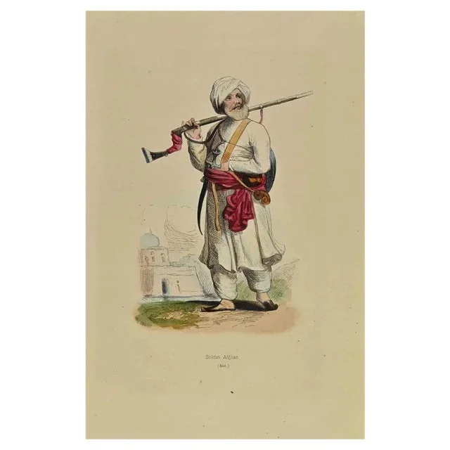 Auguste Wahlen, Afghan Soldier, Lithograph, 1844