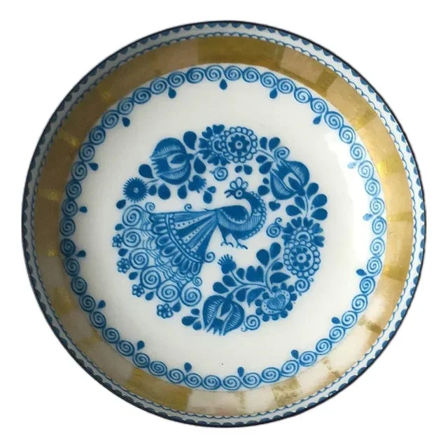 Austrian Porcelain Enamel Bowl Jewelry Dish Peacock Bird
