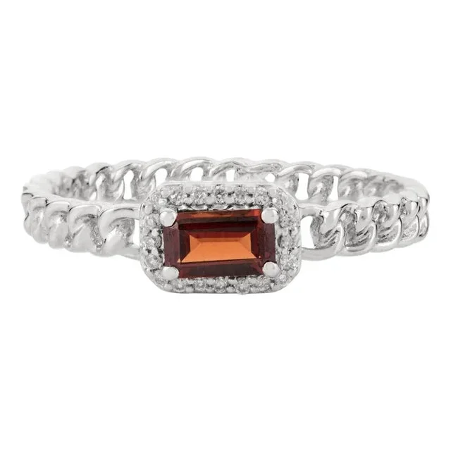 Baguette Cut Garnet Halo Diamond Birthstone Ring Size 6.5 in 14k White Gold