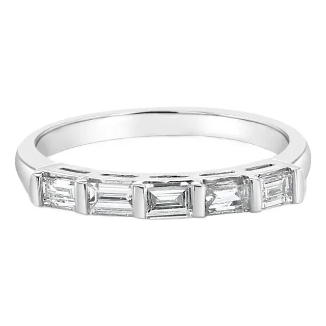 Baguette Diamond Wedding Band 14k White Gold, Size 7