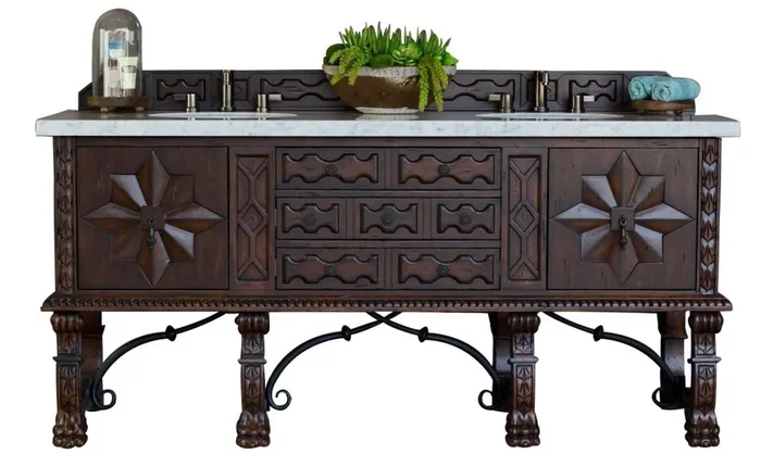 Balmoral 72″ Antique Walnut Double Vanity W/ 3 Cm Arctic Fall Solid Surface Top