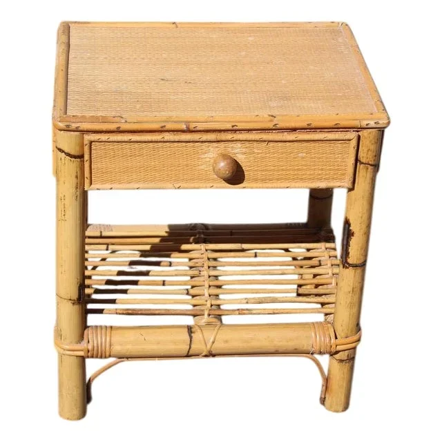 Bamboo Bedside Table with Drawer, Italy, 1950s