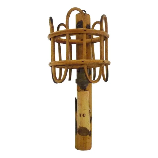Bamboo Rattan Lantern Wall Light, 1950s