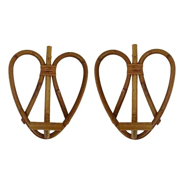 Bamboo Wall Hooks, 1960s, Set of 2
