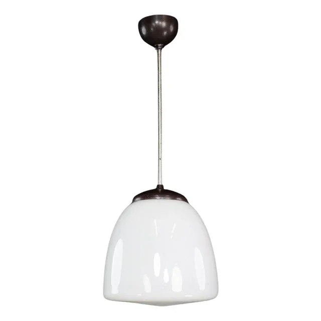 Bauhaus Opaline and Bakelite Pendant Lamp, Czech Republic, 1950s