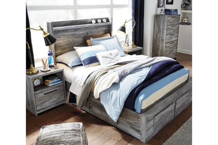 Baystorm Gray Full LED Storage Platform Bed with 4 Drawers