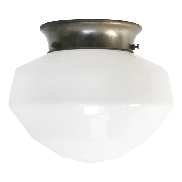 Belgian White Opaline Glass Ceiling Lamp, 1920s