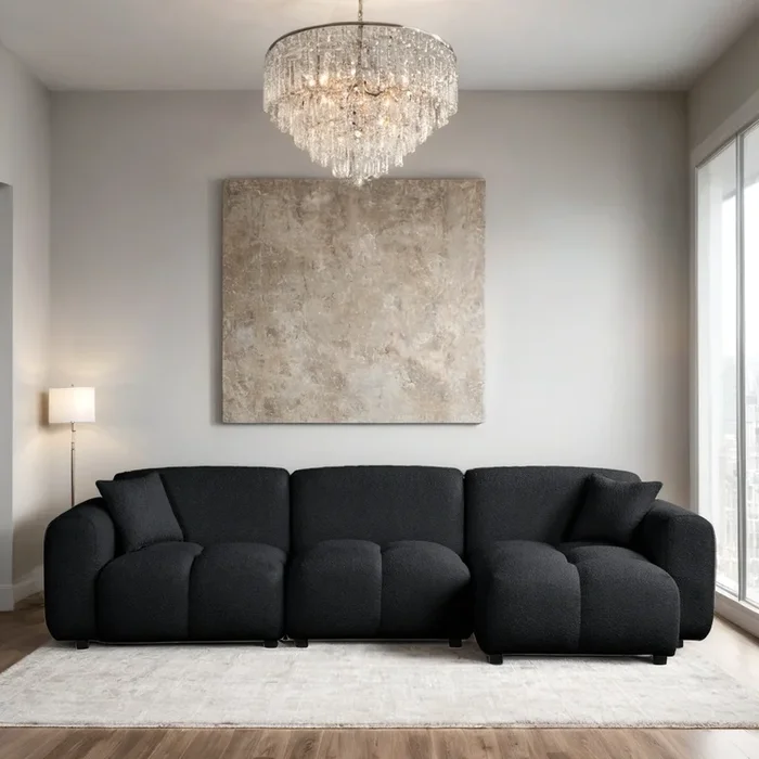 Bella Black Boucle Fabric Sectional