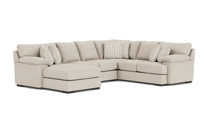 Bermuda Tux Loveseat Chaise Sectional, Left Facing, Down – Custom Order