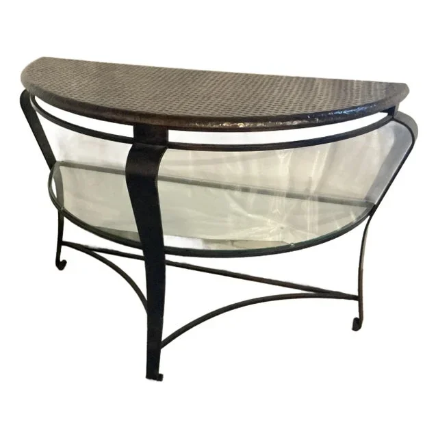 Bernhardt Clark Wrought Iron Console Table With Hammered Copper Top