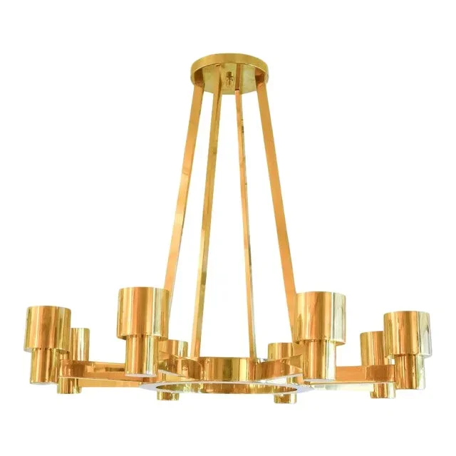 Bespoke Sculptural Brass Chandelier With Eight Arms