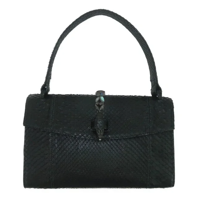 Beth Levine Black Snakeskin Handbag With Carved Stone Closure
