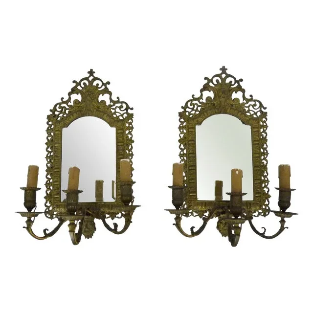 Beveled Mirror Wall Lights, Set of 2