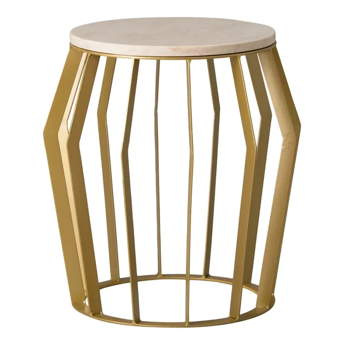 Billie Stool/Table, Gold with White Granite 21×22″H