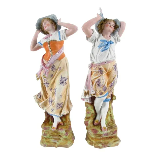 Biscuit Porcelain Figures, 1950s, Set of 2