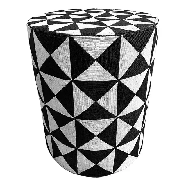 Black & White Yoruba Beaded Stool Table Large