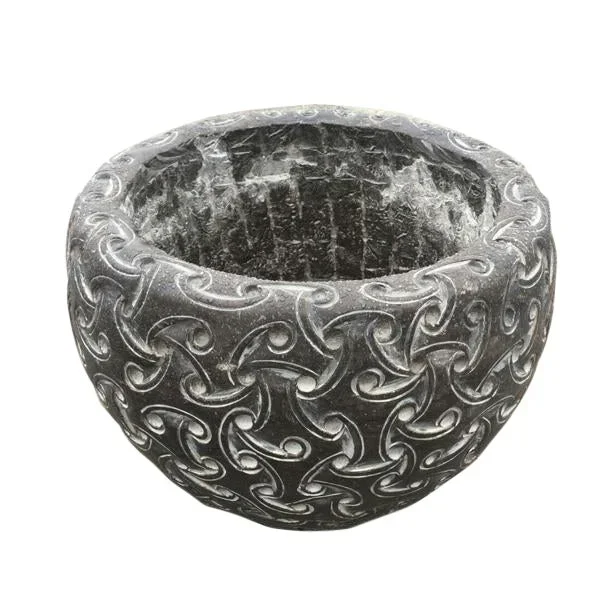 Black Carved Stone Planter