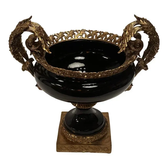 Black Porcelain and Bronze Decorated French Empire Urn