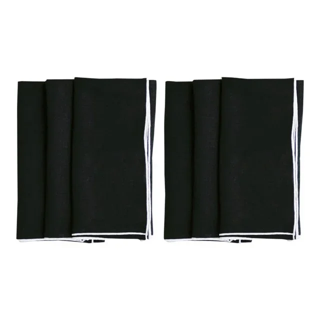 Black with White Trim Linen Napkin – Set of 6