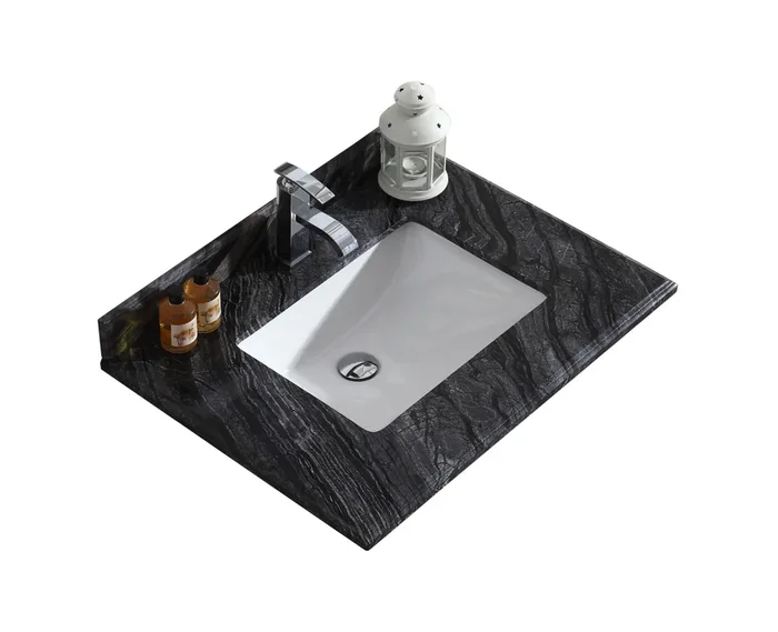 Black Wood Marble Countertop – 30″ – Single Hole With Rectangular Sink