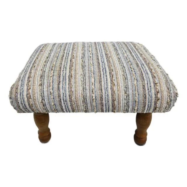 Blue and Brown Striped Tweed Country Footstool