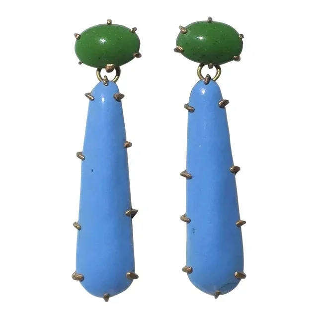 Blue and Green Enamel Dangle Drop Earrings – 2 Pieces