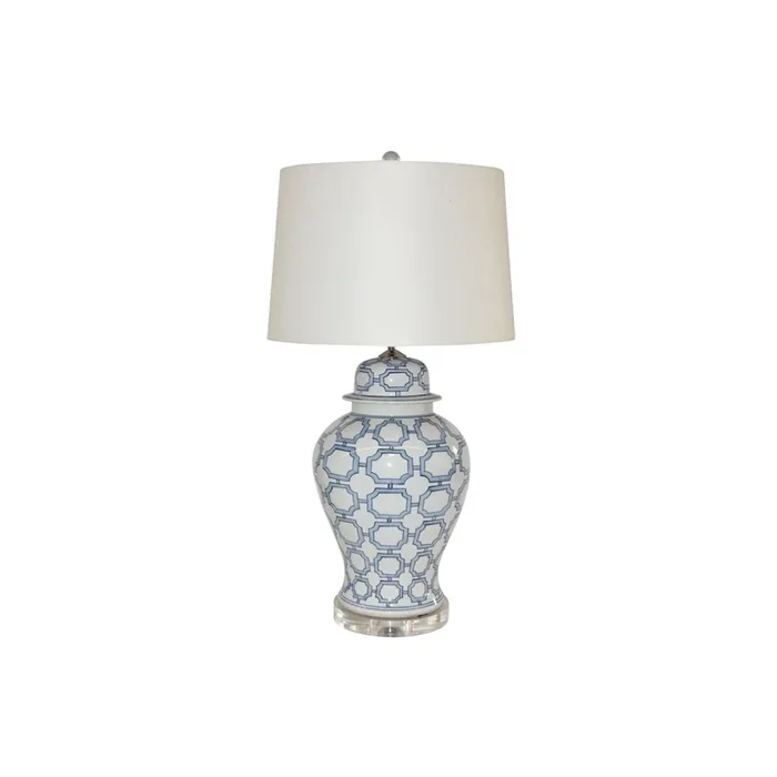 Blue And White Octagonal Window Temple Jar Lamp