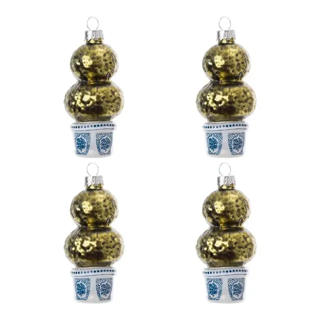 Blue and White Topiary Gift Topper, Set of 4