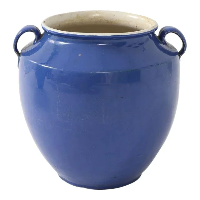 Blue Pottery Urn With Handles, France Mid 20th C.