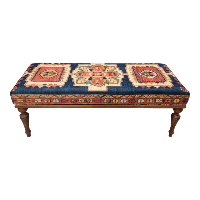 Blue Rug Upholstered Ottoman Bench