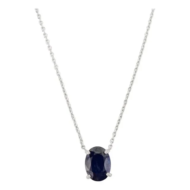 Blue Sapphire Solitaire Pendant Chain Necklace in 14k Solid Gold