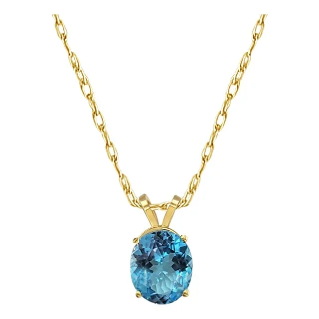 Blue Topaz Solitaire Necklace 14k Yellow Gold 16″