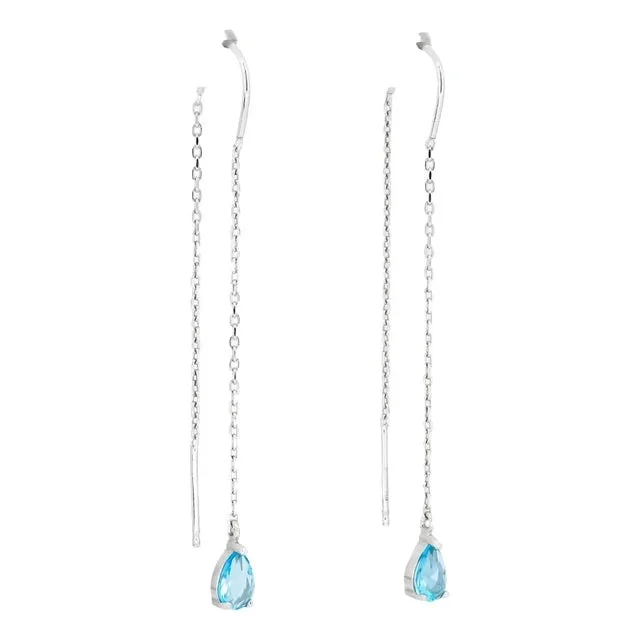 Blue Topaz Threader Earrings in 14k Gold – 2 Pieces