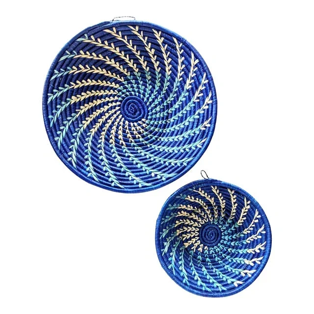 Blue White African Woven Baskets Set of 2