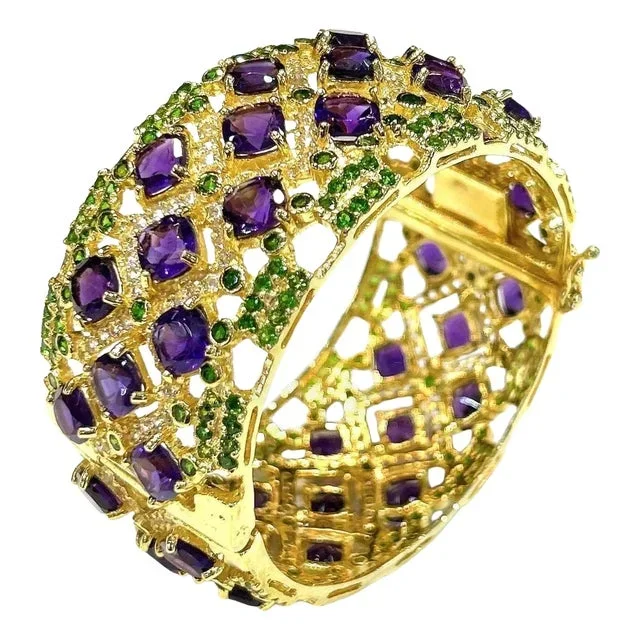 Bochic “Capri” Amethyst & Multi Color Gem & Cuff Set In 18K Gold & Silver