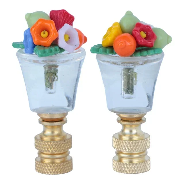 Bohemian Glass Fruit & Flower Lamp Finials, a Pair