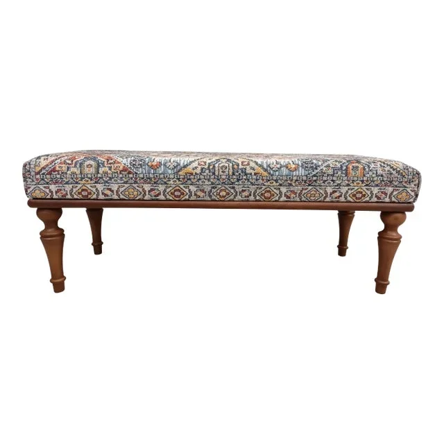 Bohemian Handmade Rug Print Fabric Upholstered Ottoman Bench