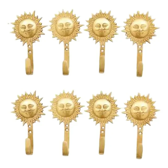 Bohemian Sun Brass Wall Hooks – Set of 8