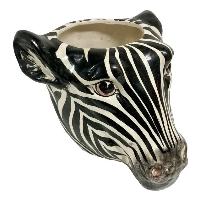 Boho Chic Ceramic Zebra Cachepot