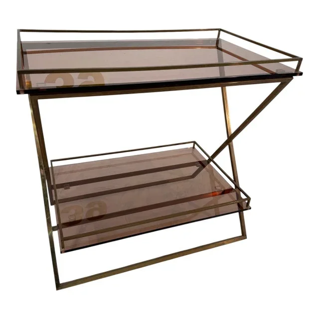 Brass & Smoked Rose Glass Side Table, 1970s Italy