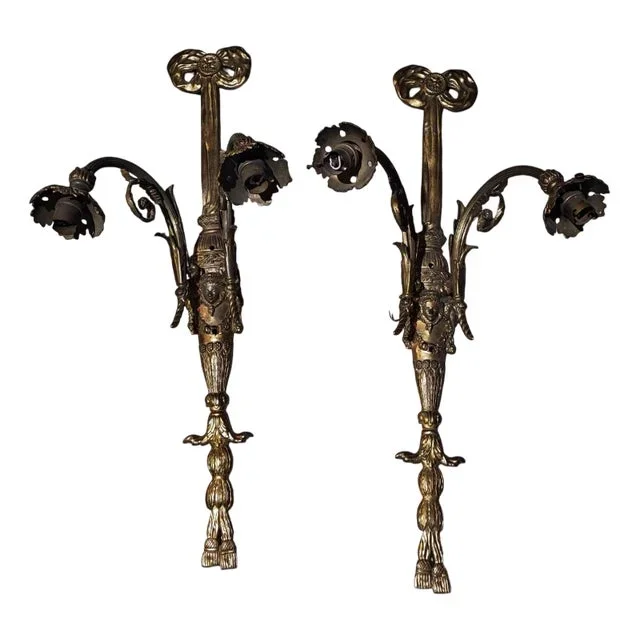 Brass Double Wall Lamp, 1890s