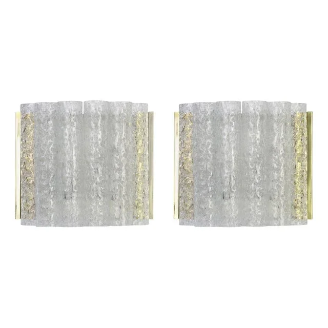Brass Ice Glass Wall Sconces attributed to Doria, Germany, 1960s, Set of 2