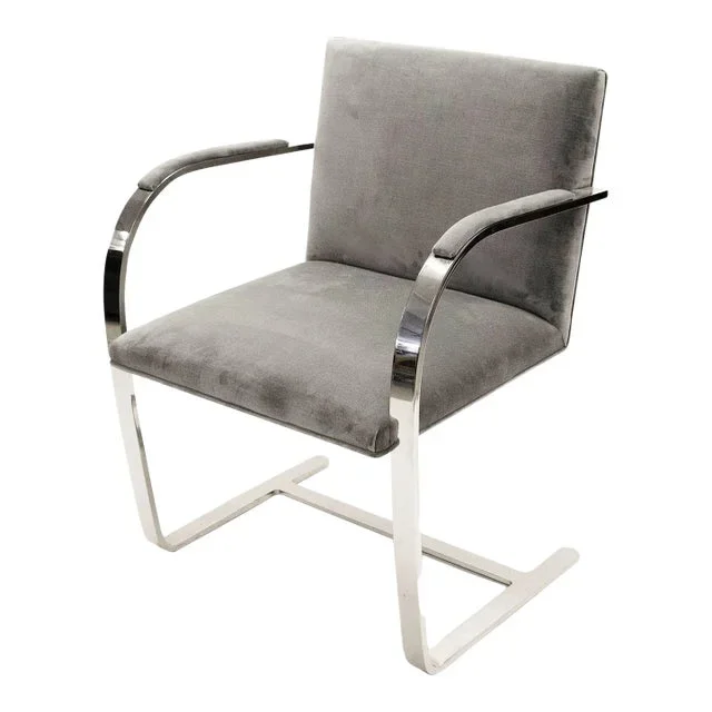 Brno (Knoll) Flat-Bar Chairs in Light Grey, Steel Frame