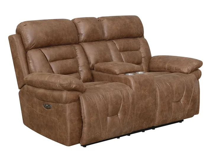 Brock Cinnamon Dual-Power Reclining Console Loveseat