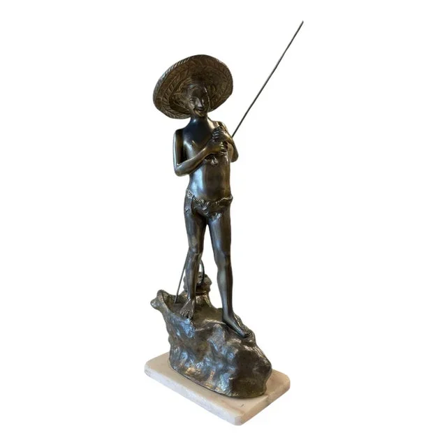 Bronze Figure of a Young Fisherman by Giovanni Varlese, 1890s