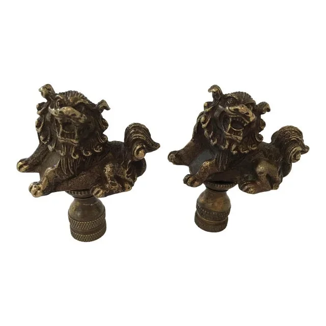 Bronze Foo Dog Lamp Finials – a Pair