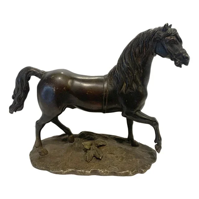 Bronze Horse with Brown Patina on Base, 20th Century