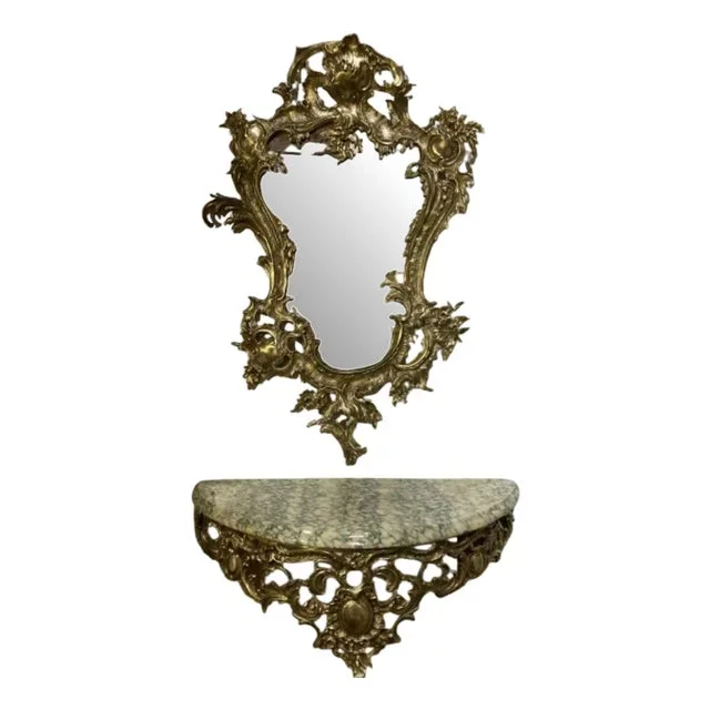 Bronze Wall Console and Mirror, 1960s, Set of 2