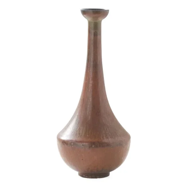 Brown Haresfur Glazed Stoneware Vase by Gunnar Nylund