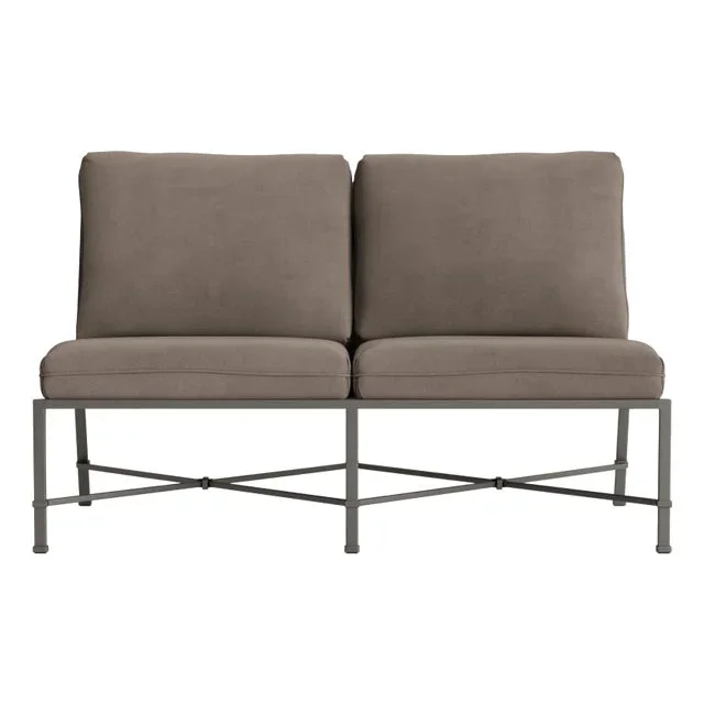 Brown Jordan Venetian Armless Loveseat, Mica frame with Fusion Taupe fabric